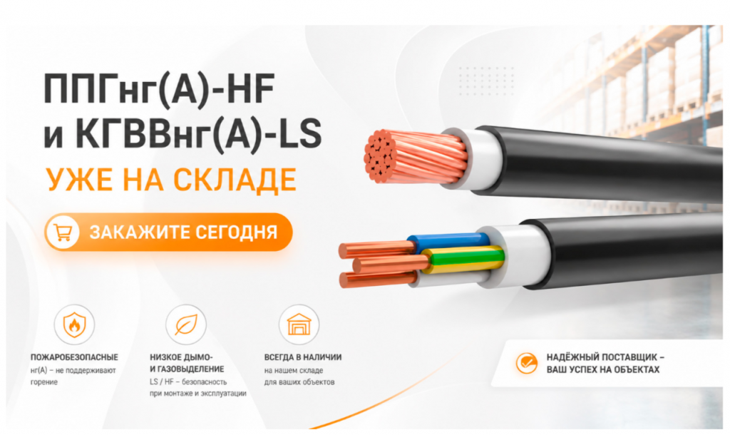 Кабель ППГнг(А)-HF и КГВВнг(А)-LS уже на складе.